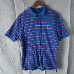 Polo Ralph Lauren Mens XL Blue Orange Striped Short Sleeve Pique Polo Shirt